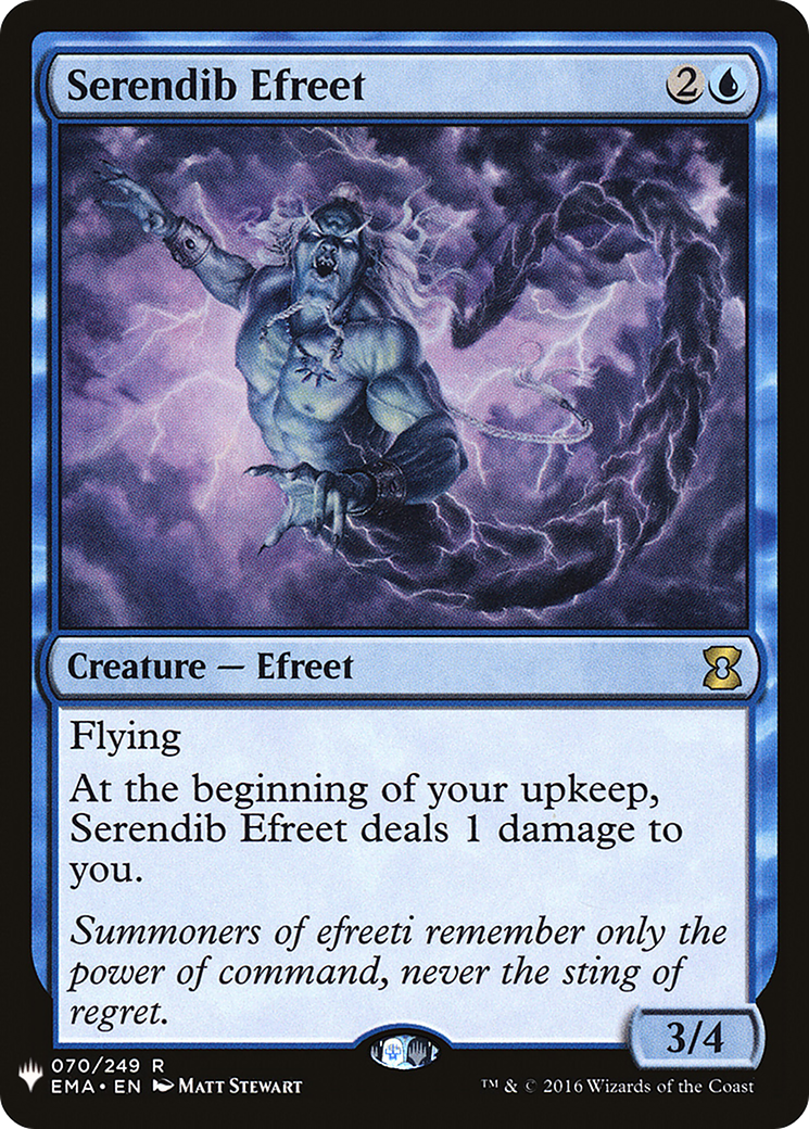 Serendib Efreet (EMA-70) - The List