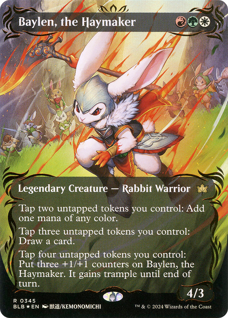 Baylen, the Haymaker (Borderless) (Raised Foil) (Showcase) (345) Foil - Bloomburrow