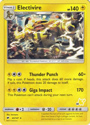 Electivire- 43/147 (#32 Pikachu Stamped) (43) - Battle Academy