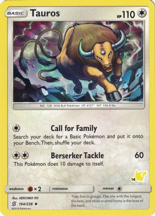 Tauros - 164/236 (#14 Pikachu Stamped) (164) - Battle Academy