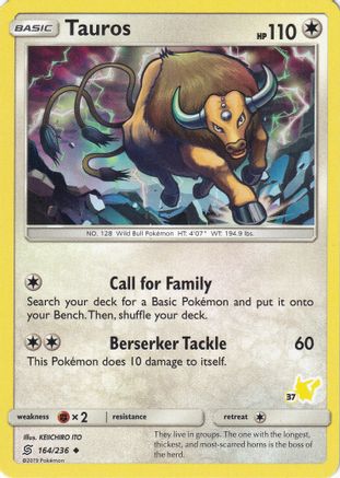Tauros - 164/236 (#37 Pikachu Stamped) (164) - Battle Academy