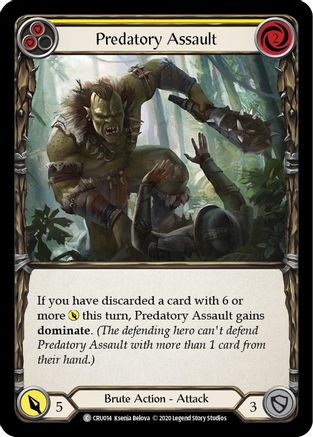 Predatory Assault (Yellow) (CRU014) (1st Edition) Rainbow Foil - Crucible of War