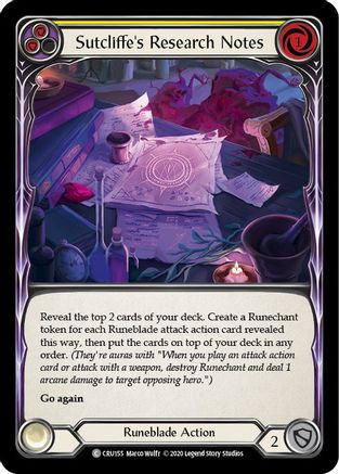 Sutcliffe's Research Notes (Yellow) (CRU155) (1st Edition) Rainbow Foil - Crucible of War