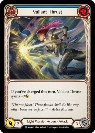 Valiant Thrust (Blue) (MON041) (1st Edition) Rainbow Foil - Monarch