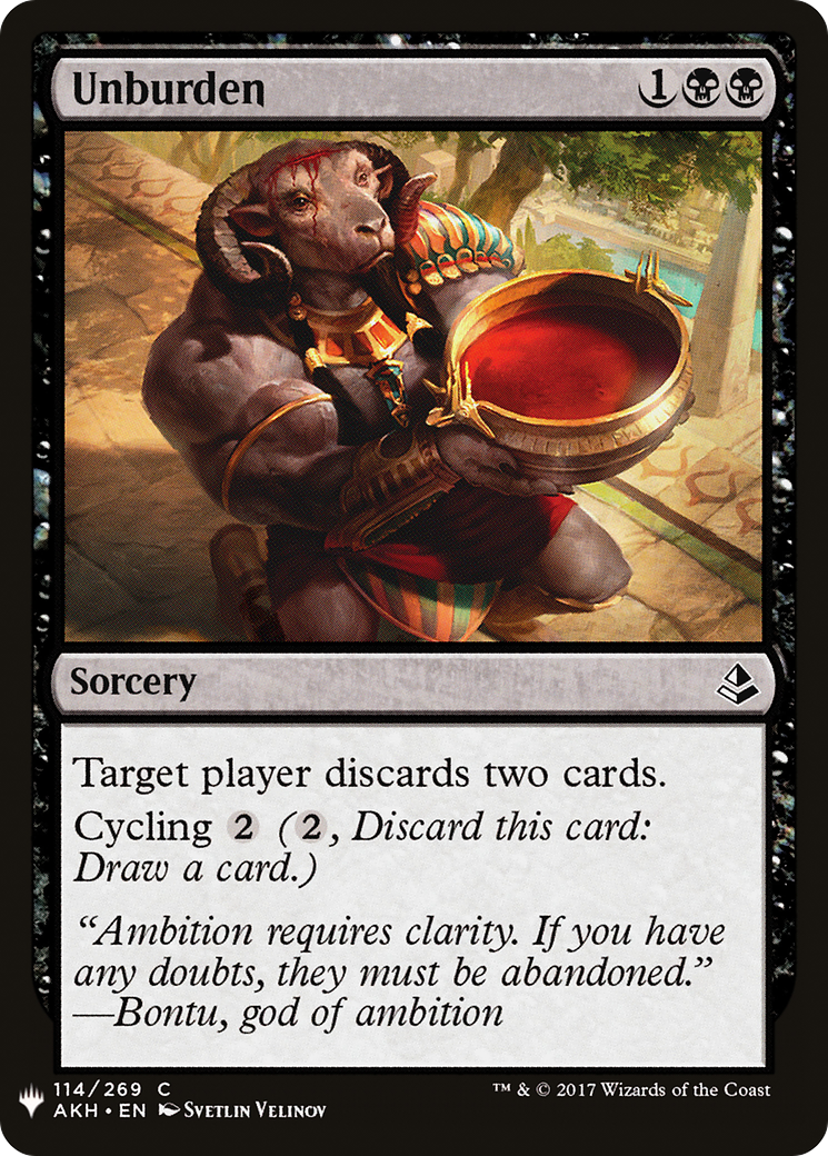 Unburden (AKH-114) - The List