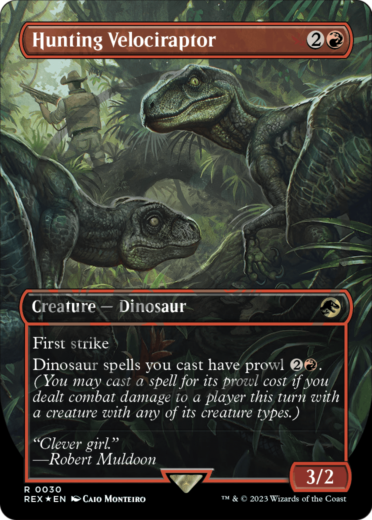 Hunting Velociraptor (Borderless) (030) Embossed Foil - Jurassic World Collection
