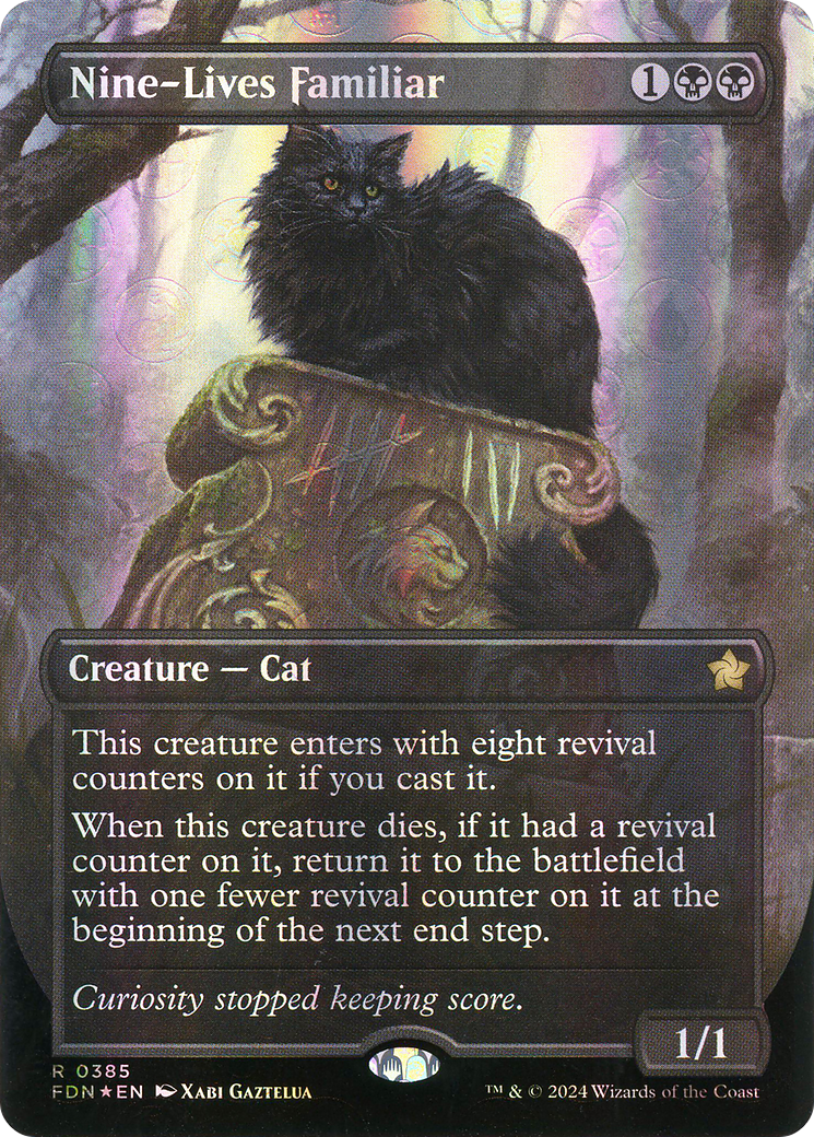 Nine-Lives Familiar (Borderless) (Mana Foil) (385) Foil - Foundations