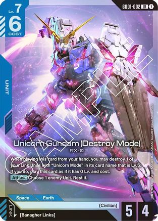 Unicorn Gundam (Destroy Mode) (GD01-002) Holofoil- Newtype Rising