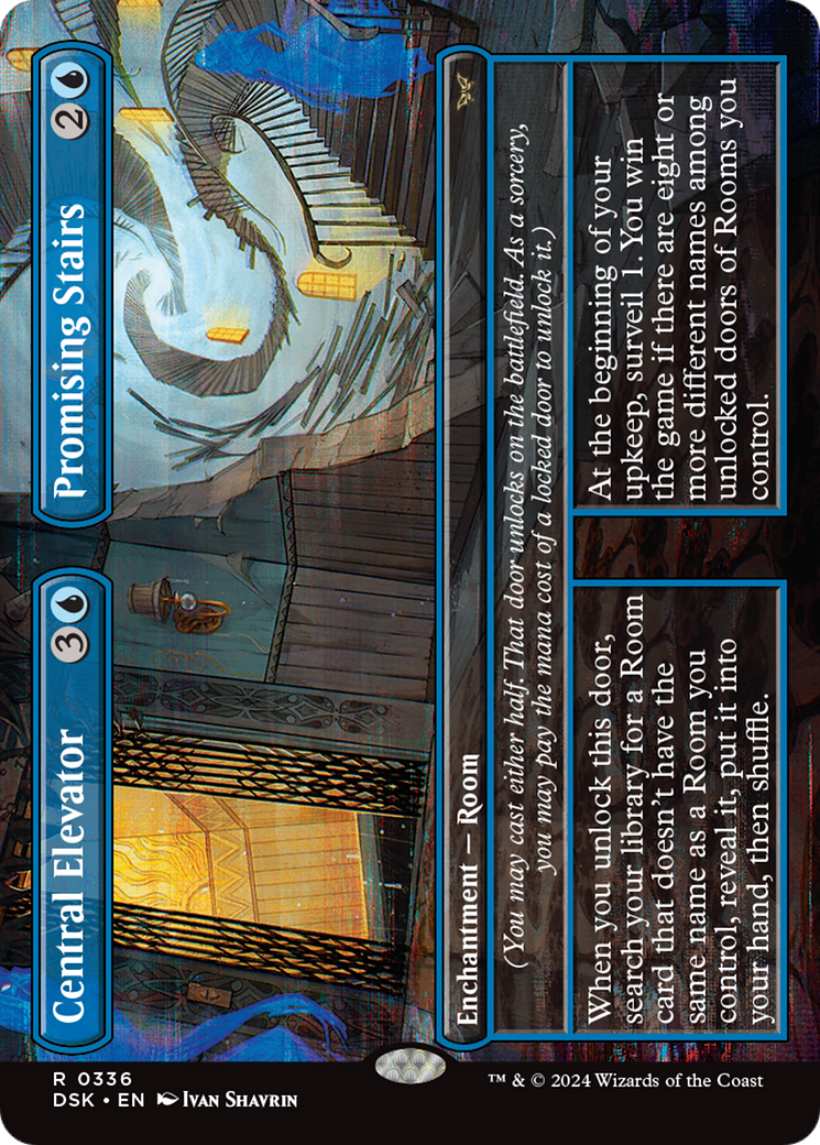 Central Elevator // Promising Stairs (Borderless) (336) Foil - Duskmourn: House of Horror