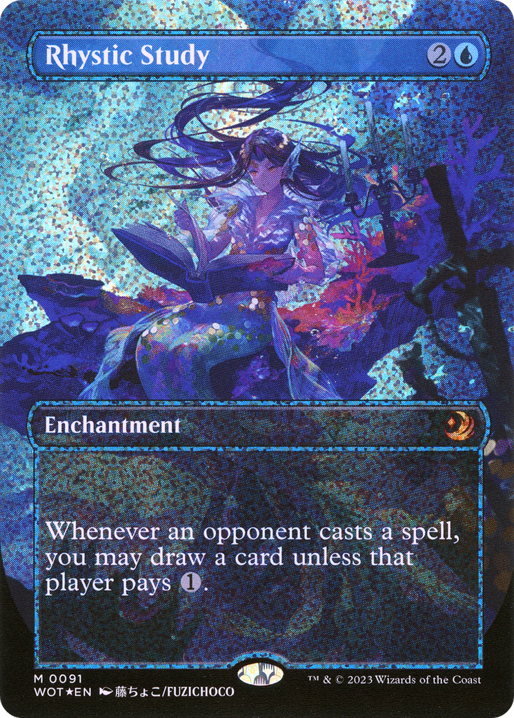 Rhystic Study (Anime Borderless) (Confetti Foil) (091) Foil - Wilds of Eldraine: Enchanting Tales