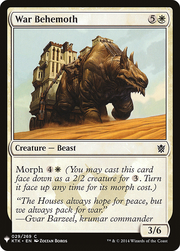 War Behemoth (KTK-29) - The List