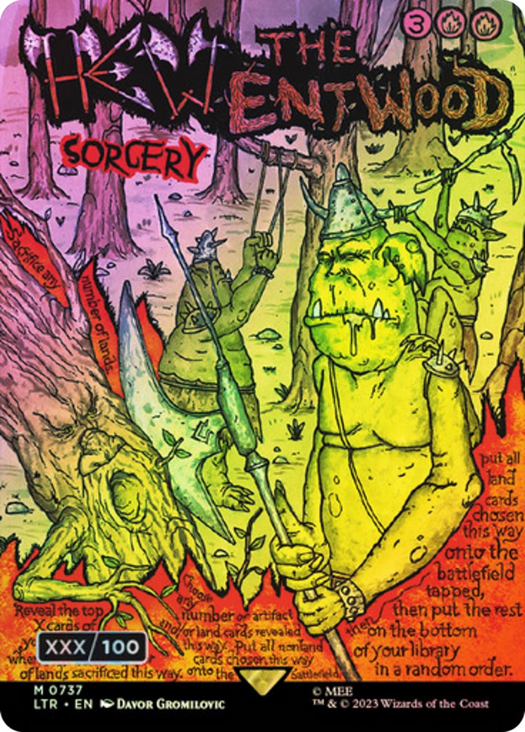 Hew the Entwood (Borderless Poster) (Serial Numbered) (737) Foil - The Lord of the Rings: Tales of Middle-earth