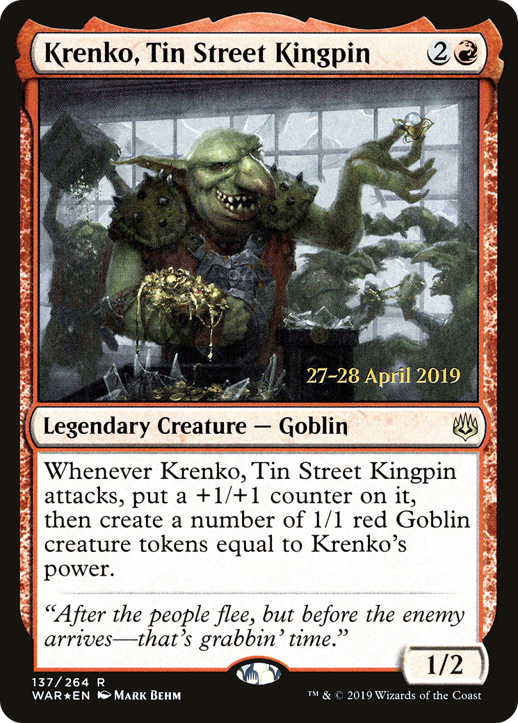 Krenko, Tin Street Kingpin (137s) Foil - War of the Spark Promos