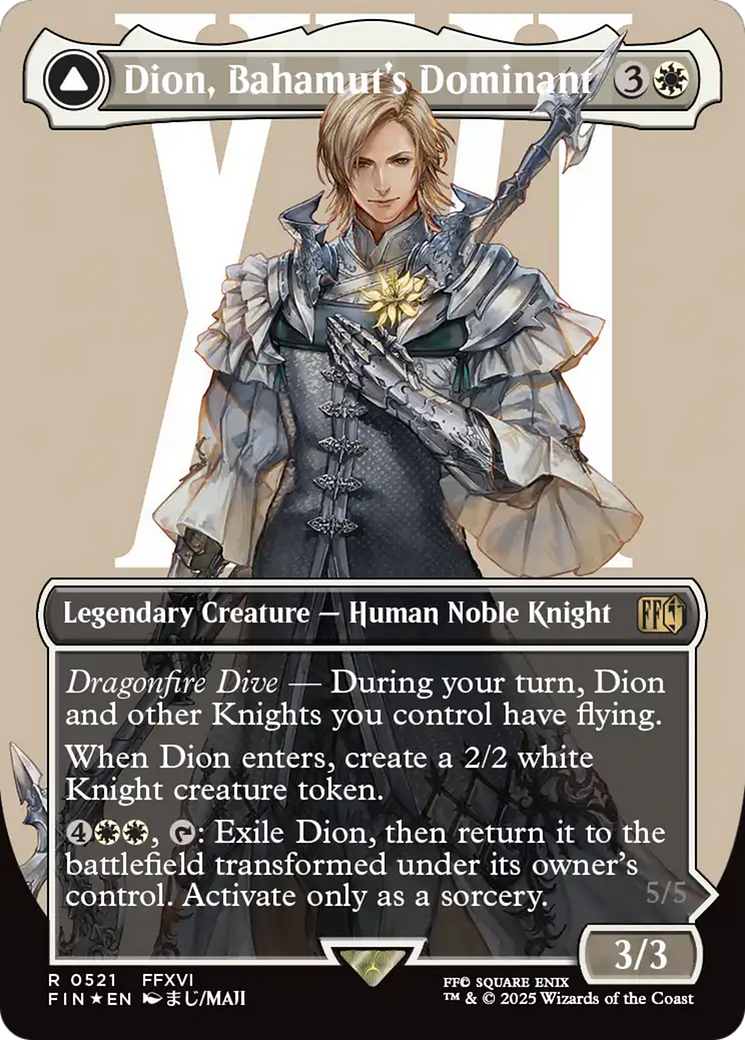 Dion, Bahamut's Dominant // Bahamut, Warden of Light (Borderless) (521) Surge Foil - FINAL FANTASY
