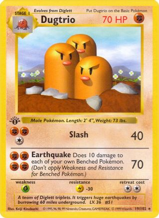 Dugtrio (19) (Unlimited) - Base Set (Shadowless)