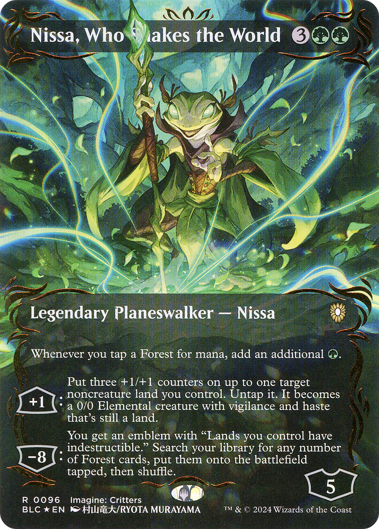 Nissa, Who Shakes the World (Borderless) (Raised Foil) (096) Foil - Bloomburrow Commander