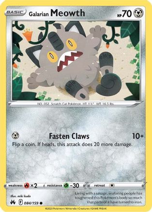 Galarian Meowth (84) Reverse Holofoil - Crown Zenith