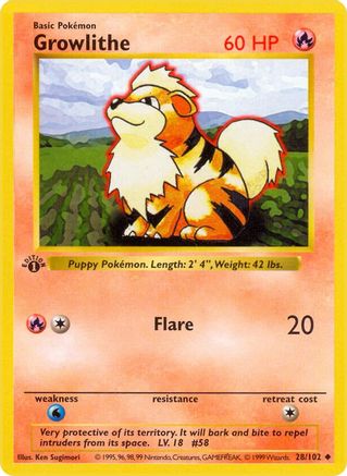 Growlithe (28) (Unlimited) - Base Set (Shadowless)