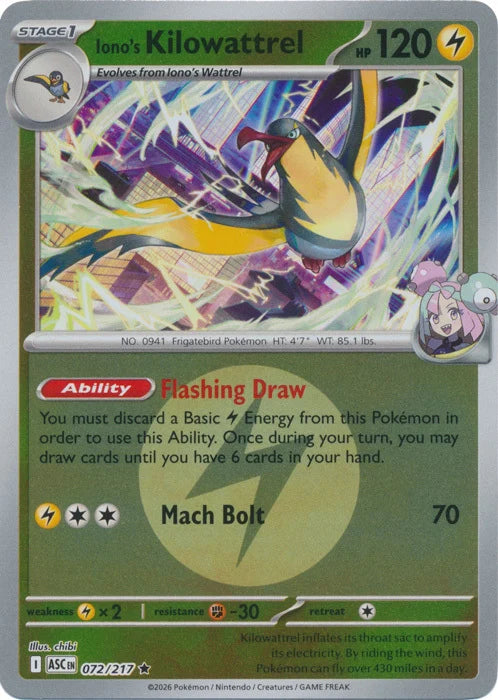 Iono's Kilowattrel (Energy Symbol Pattern) (72) Reverse Holofoil - Ascended Heroes