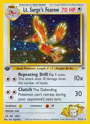 Lt. Surge's Fearow (7) (1st Edition) Holofoil - Gym Heroes
