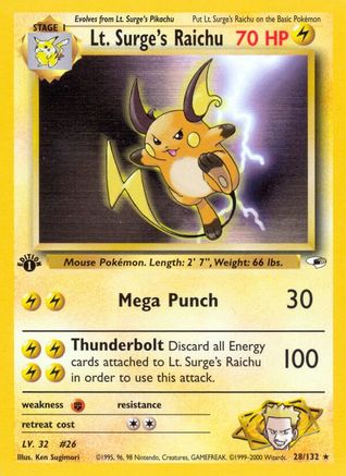 Lt. Surge's Raichu (28) (1st Edition) - Gym Heroes