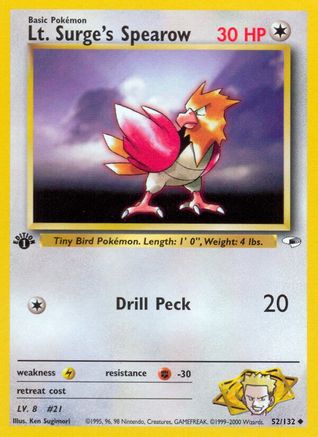 Lt. Surge's Spearow (52) (1st Edition) - Gym Heroes