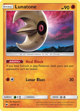 Lunatone (68) Reverse Holofoil - Burning Shadows