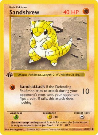 Sandshrew (62) (Unlimited) - Base Set (Shadowless)