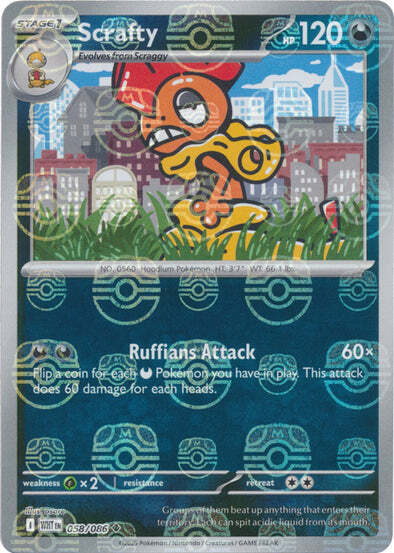 Scrafty (Master Ball Pattern) (58) Reverse Holofoil - White Flare