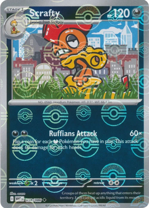 Scrafty (Poke Ball Pattern) (58) Reverse Holofoil - White Flare