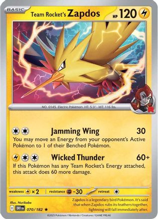 Team Rocket's Zapdos (70) Reverse Holofoil - Destined Rivals