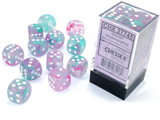 Chessex Luminary Nebula Wisteria/White 12d6 16mm | Silver Goblin