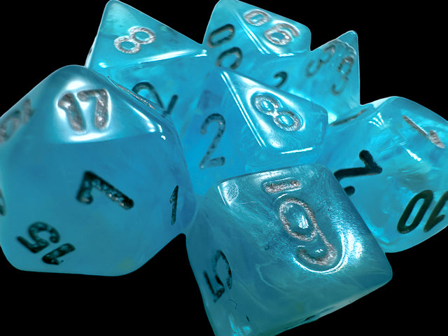 Chessex Luminary Sky/Silver Mini-hedral Dice set | Silver Goblin