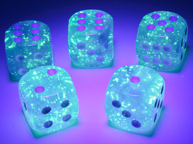 Chessex Luminary Borealis Sky Blue/White 12d6 16mm | Silver Goblin