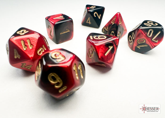 Chessex Gemini Black-Red/Gold Mini-hedral Dice Set | Silver Goblin