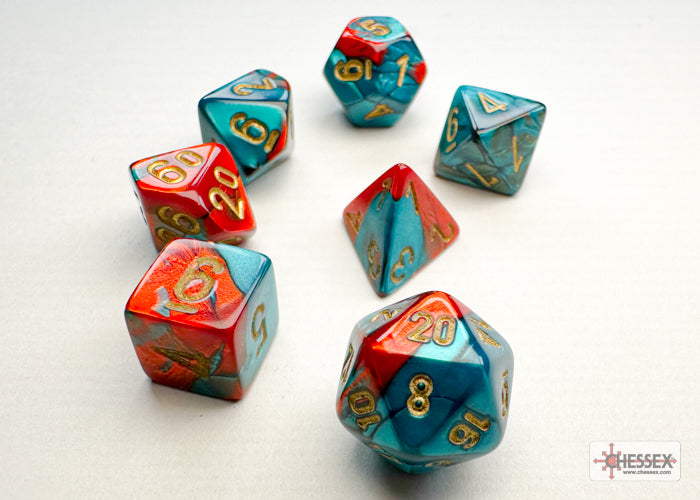 Chessex Gemini Red-Teal/Gold Mini-hedral Dice Set | Silver Goblin