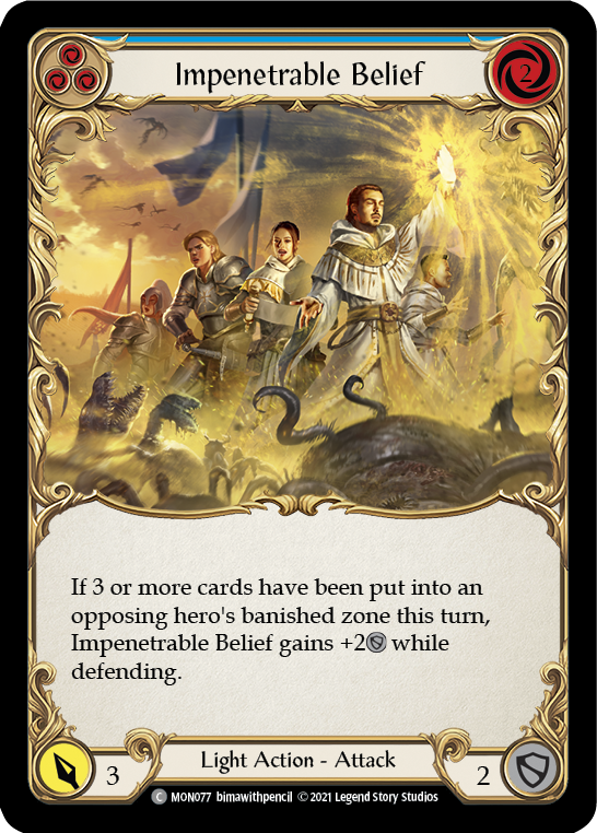 Impenetrable Belief (Blue) [MON077-RF] (Monarch)  1st Edition Rainbow Foil | Silver Goblin