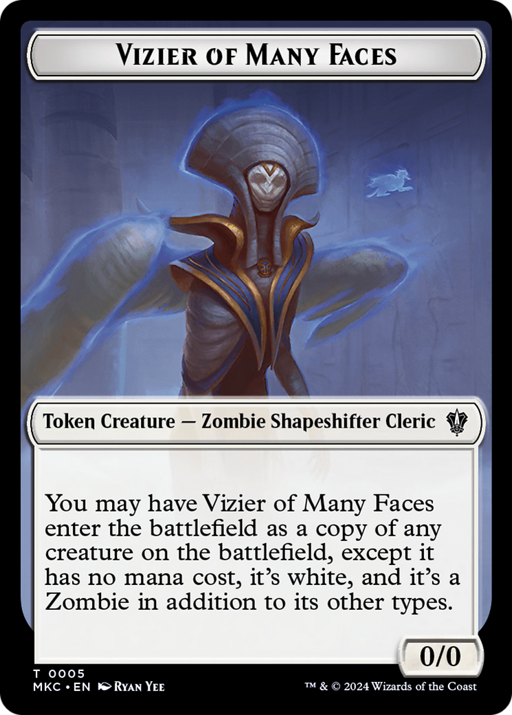 Vizier of Many Faces // Zombie Double-Sided Token [Murders at Karlov Manor Commander Tokens] | Silver Goblin