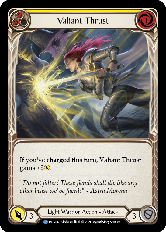 Valiant Thrust (Yellow) [MON040-RF] (Monarch)  1st Edition Rainbow Foil | Silver Goblin