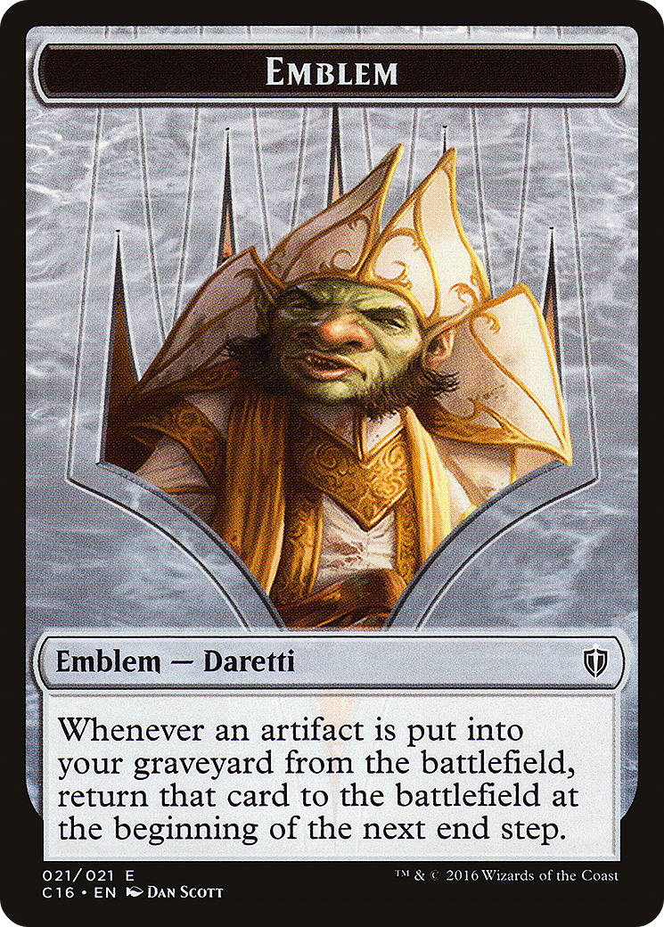 Emblem – Daretti, Scrap Savant // Thopter Double-Sided Token (21 // 9) - Commander 2016 Tokens