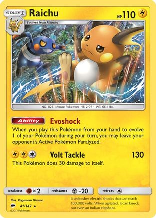 Raichu (41/147) [Sun & Moon: Burning Shadows] Reverse Holofoil