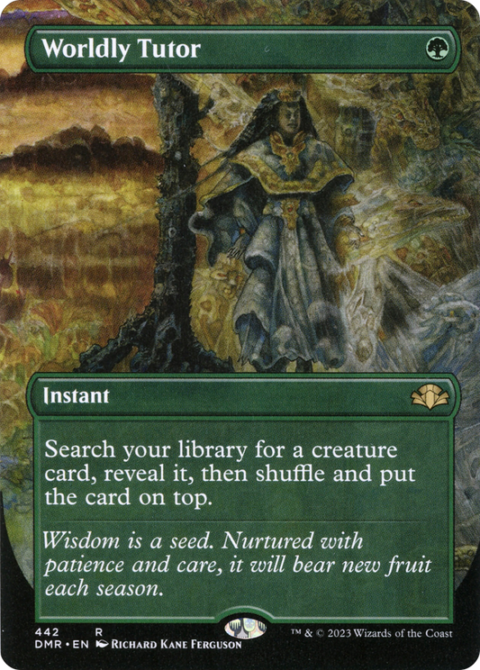 Worldly Tutor (Borderless Alternate Art) [Dominaria Remastered] Foil