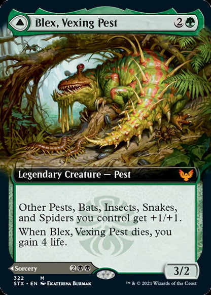 Blex, Vexing Pest // Search for Blex (Extended Art) (322) - Strixhaven: School of Mages