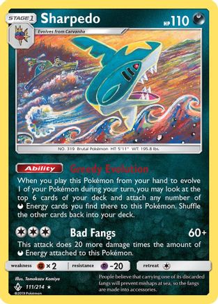 Sharpedo (111/214) [Sun & Moon: Unbroken Bonds] Reverse Holofoil