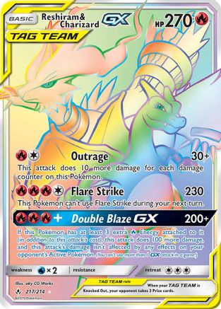 Reshiram & Charizard GX (Secret) (217) Holofoil - SM  Unbroken Bonds