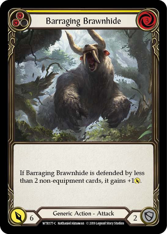 Barraging Brawnhide (Yellow) [WTR177-C] (Welcome to Rathe)  Alpha Print Rainbow Foil | Silver Goblin