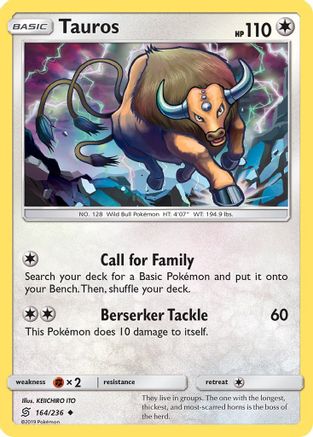 Tauros (164/236) [Sun & Moon: Unified Minds] Reverse Holofoil
