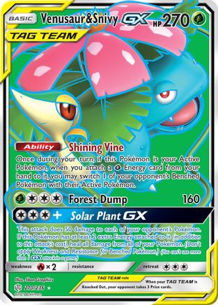 Venusaur & Snivy GX (Full Art) (210) Holofoil - SM  Cosmic Eclipse