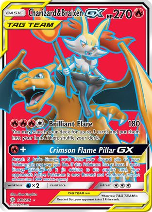 Charizard & Braixen GX (Full Art) (212) Holofoil - SM  Cosmic Eclipse