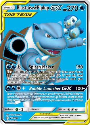 Blastoise & Piplup GX (Full Art) (214) Holofoil - SM  Cosmic Eclipse